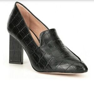 Ad & Daughter Esmea Black Croc-Embossed Leather Block Heel Pumps – Size 10